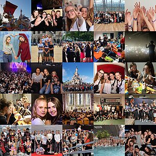 ein col von bildern von menschen und ein gebäude